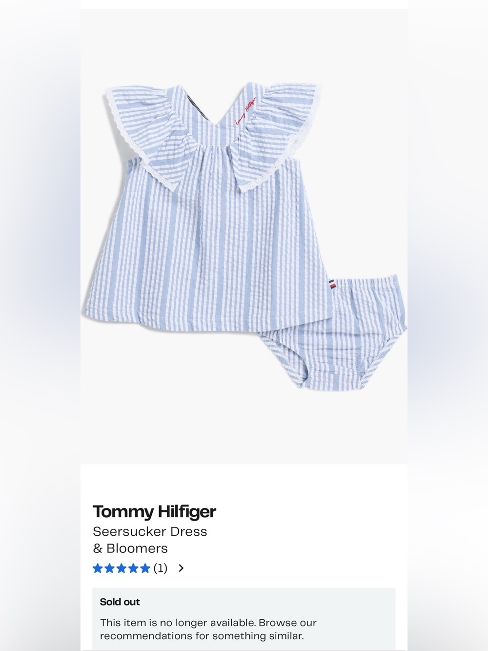 NWT- Tommy Hilfiger Light Blue & White Striped Seersucker top with Bloomer